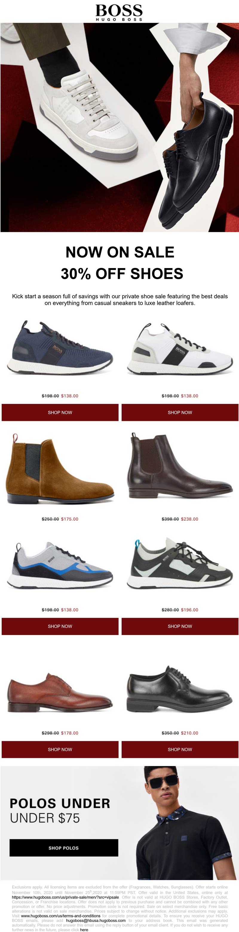 BOSS stores Coupon  30% off shoes online at HUGO BOSS #boss 