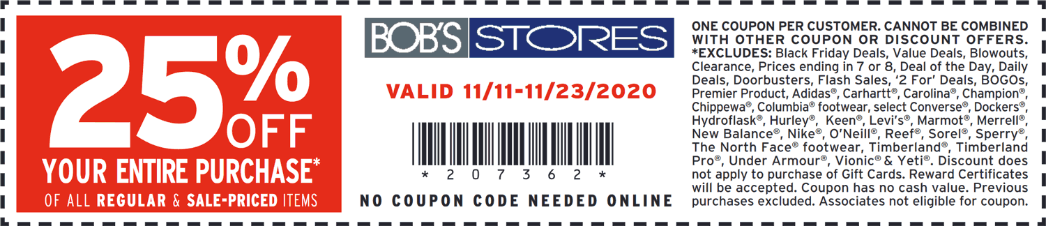 Bobs Stores stores Coupon  25% off at Bobs Stores, ditto online #bobsstores 