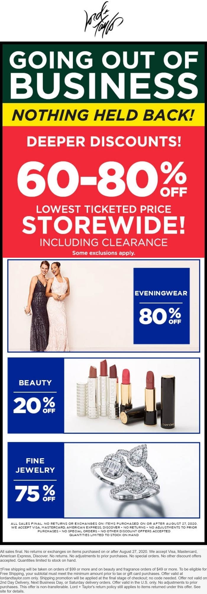 Lord & Taylor stores Coupon  Out-of-business 60-80% off lowest price at Lord & Taylor, ditto online #lordtaylor 