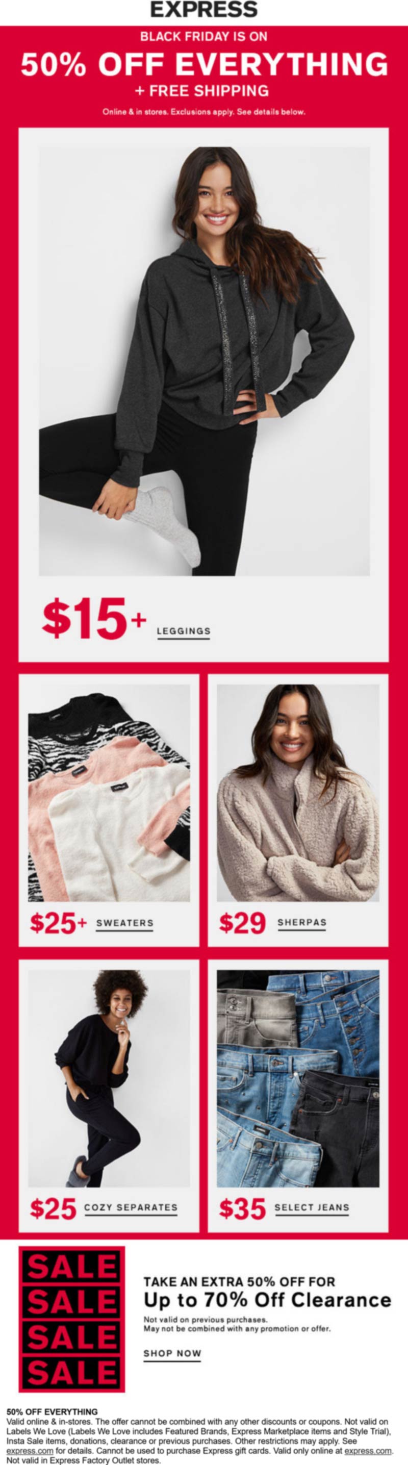 Express stores Coupon  50% off everything at Express, ditto online #express 