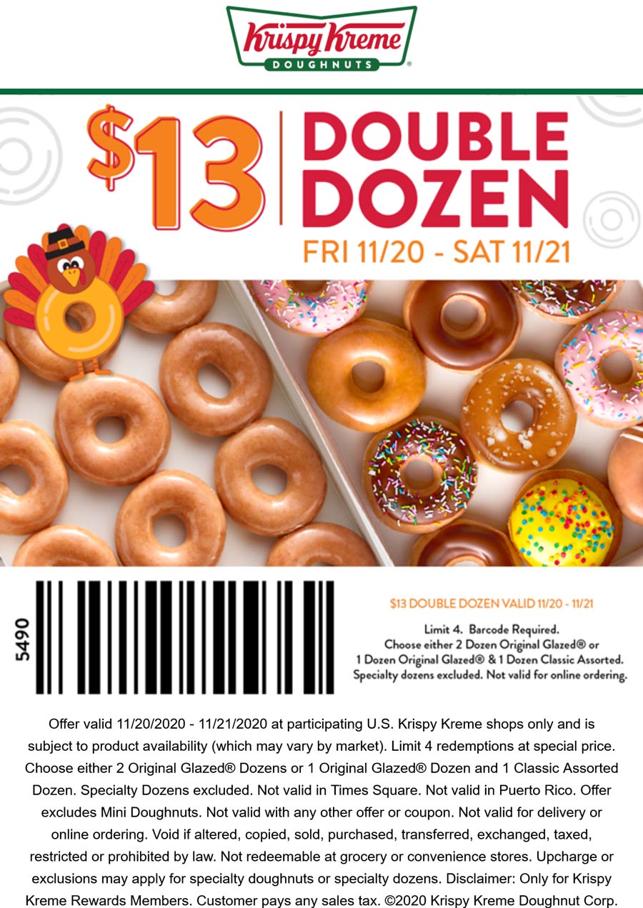 Krispy Kreme restaurants Coupon  $13 double dozen doughnuts at Krispy Kreme donuts #krispykreme 