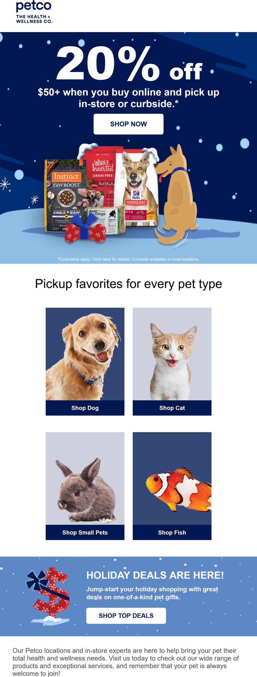 20 off 50 on curbside pickup at Petco petco The Coupons App®