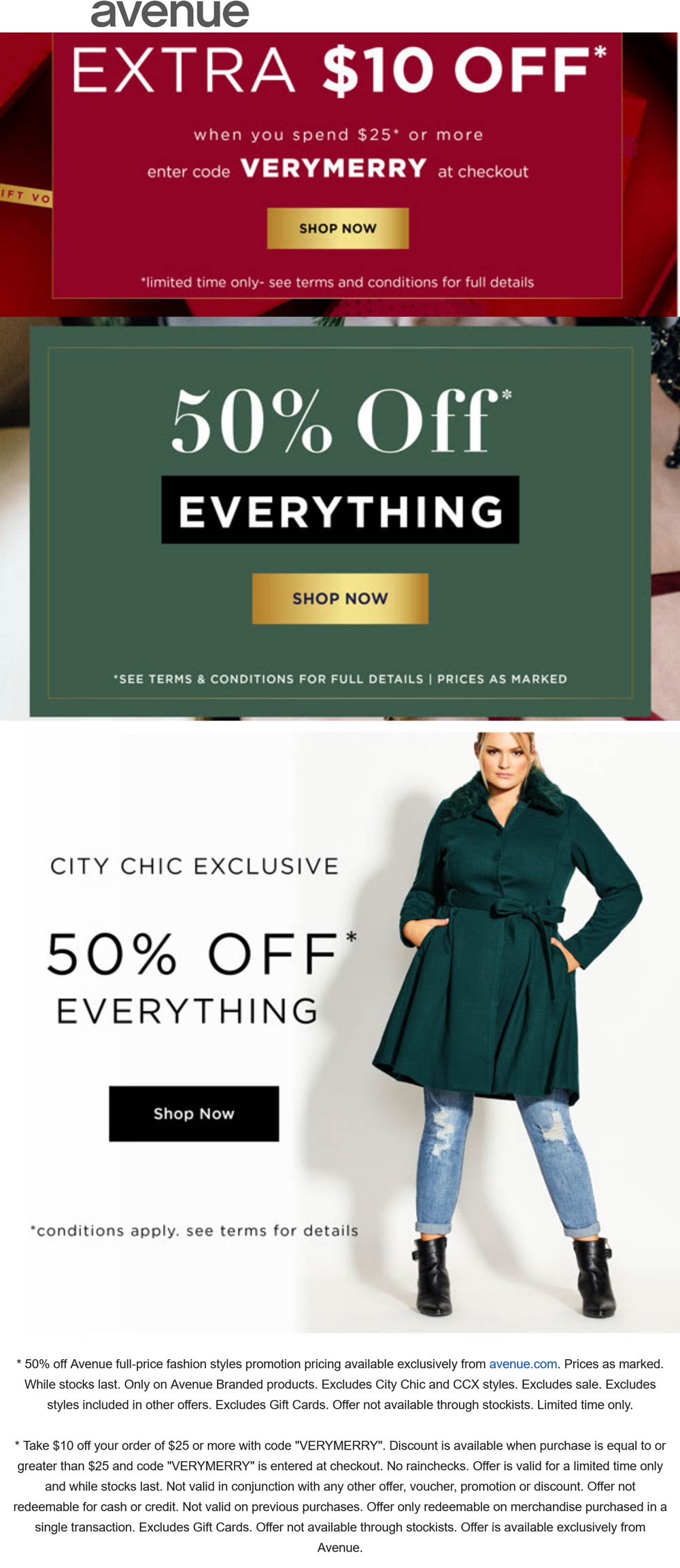 50 off everything + extra 10 off 25 at Avenue via promo code