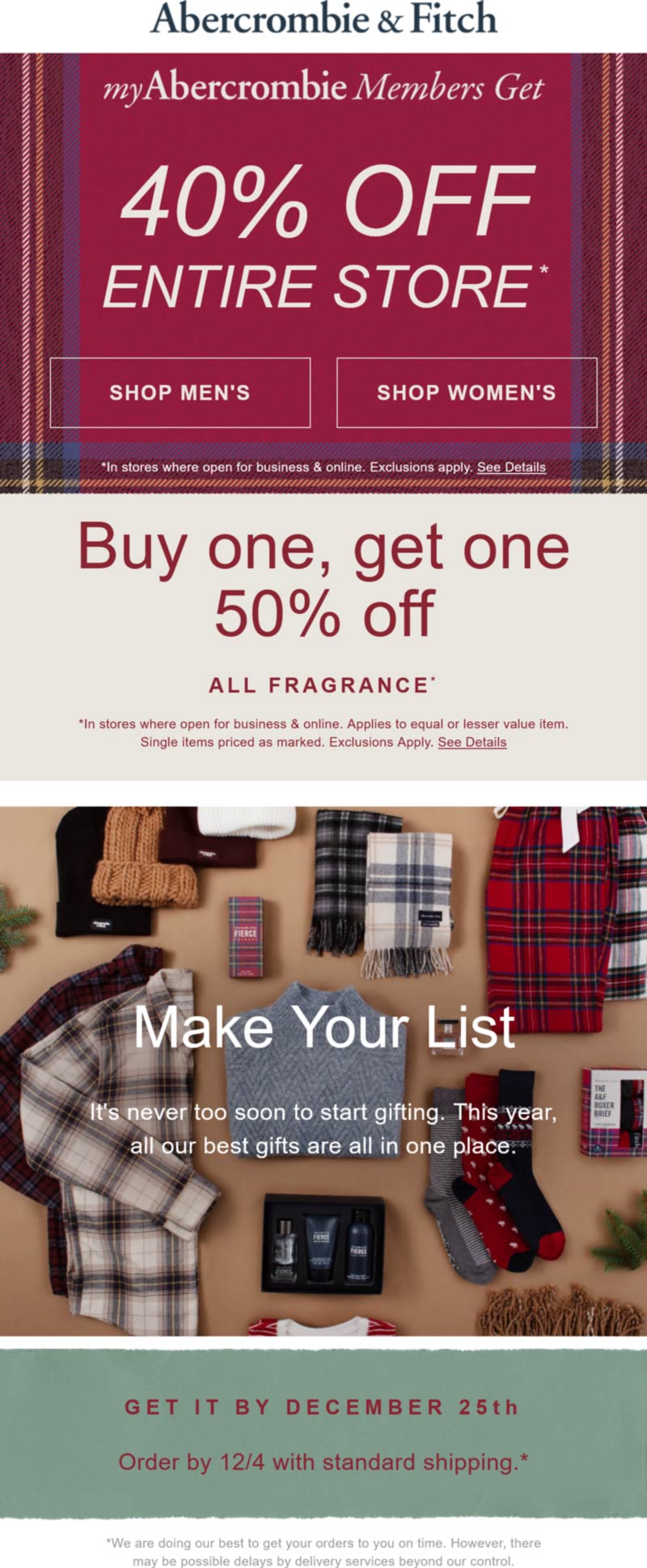 Abercrombie & Fitch stores Coupon  40% off everything at Abercrombie & Fitch, ditto online #abercrombiefitch 