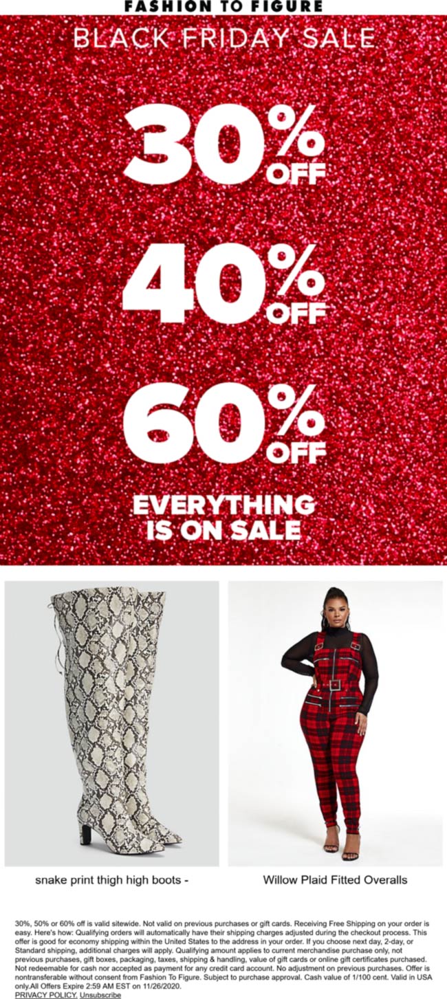 Fashion to Figure stores Coupon  30-60% off everything at Fashion to Figure #fashiontofigure 