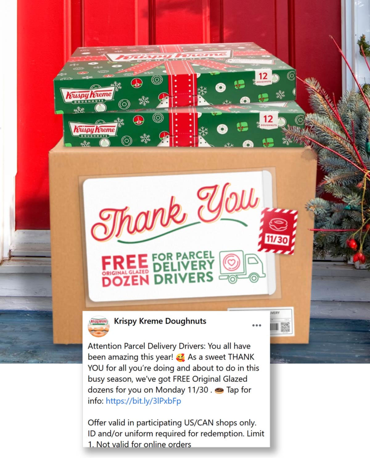 Krispy Kreme restaurants Coupon  Parcel delivery drivers enjoy a free dozen donuts Monday at Krispy Kreme doughnuts #krispykreme 