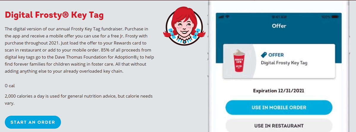 Wendys restaurants Coupon  $2 unlimited 2021 Frosty key tag is available digitally at Wendys restaurants #wendys 