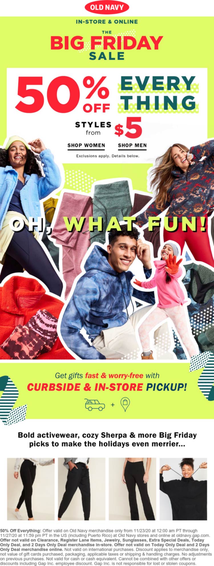 Old Navy stores Coupon  50% off everything + $1 cozy socks at Old Navy, ditto online #oldnavy 