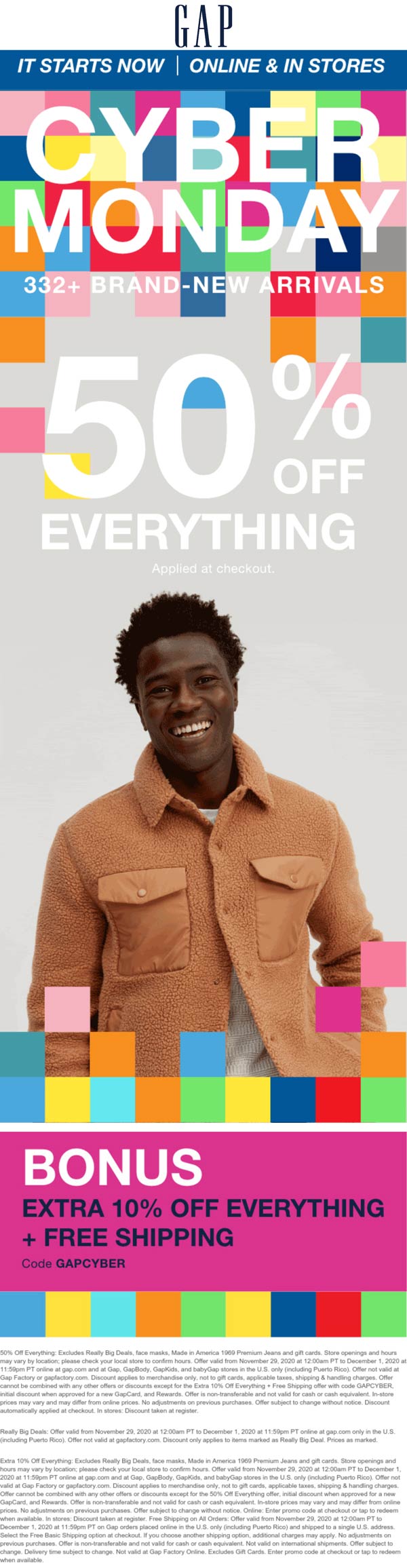 Gap stores Coupon  50% off everything at Gap, or online via promo code GAPCYBER #gap 