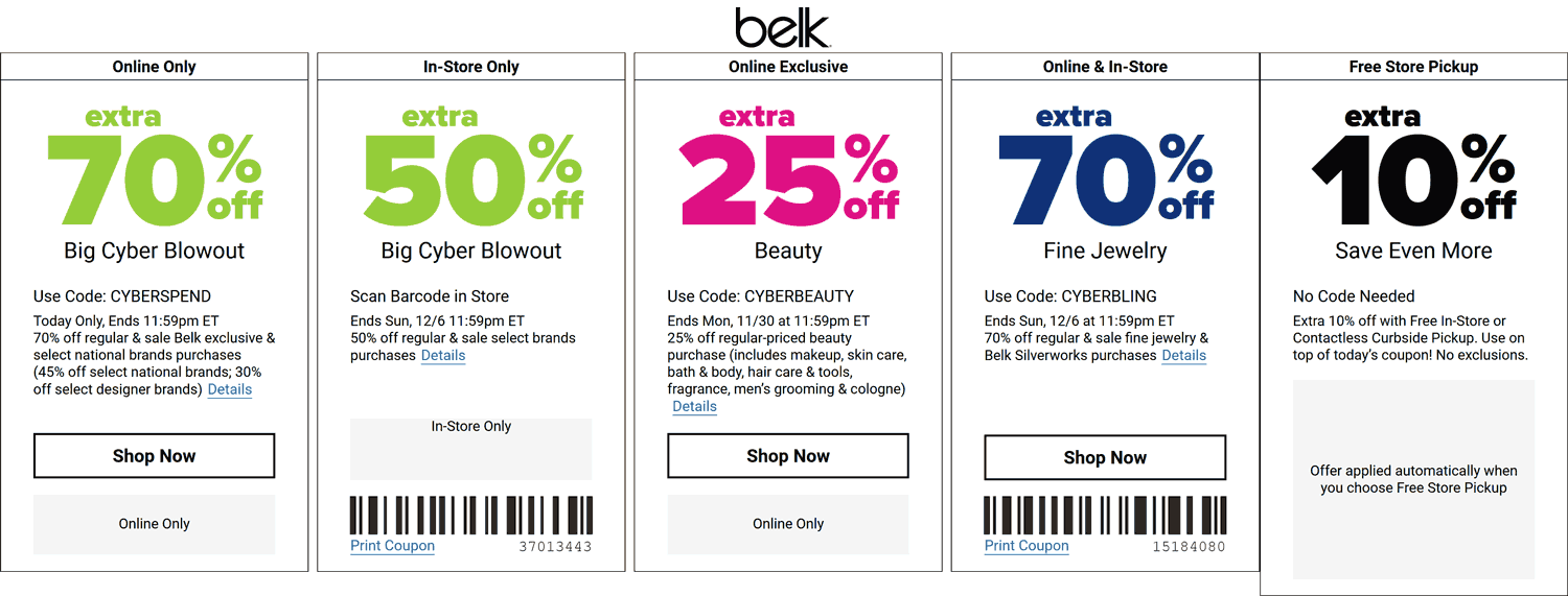 Belk stores Coupon  70% off & more today at Belk via promo code CYBERSPEND #belk 