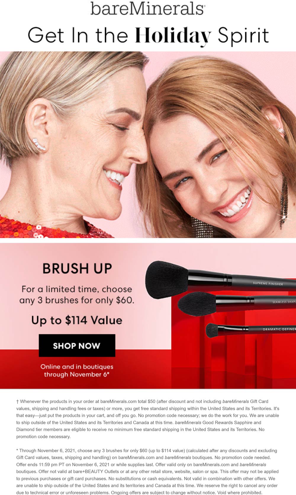 bareMinerals stores Coupon  Any 3 brushes for $60 at bareMinerals, ditto online #bareminerals 