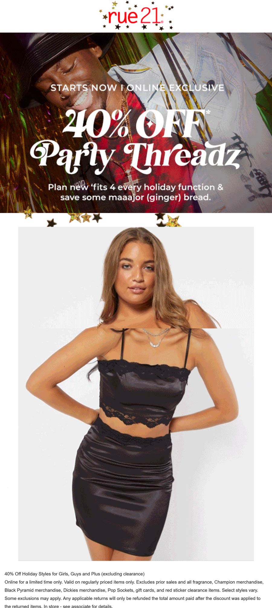 rue21 stores Coupon  40% off holiday styles party threadz online at rue21 #rue21 