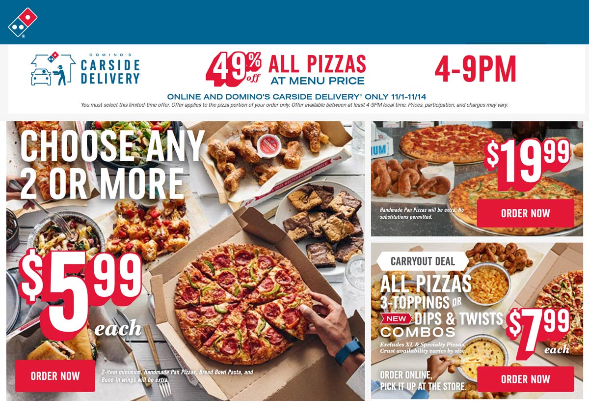 Dominos restaurants Coupon  49% off all pizza 4-9p at Dominos #dominos 