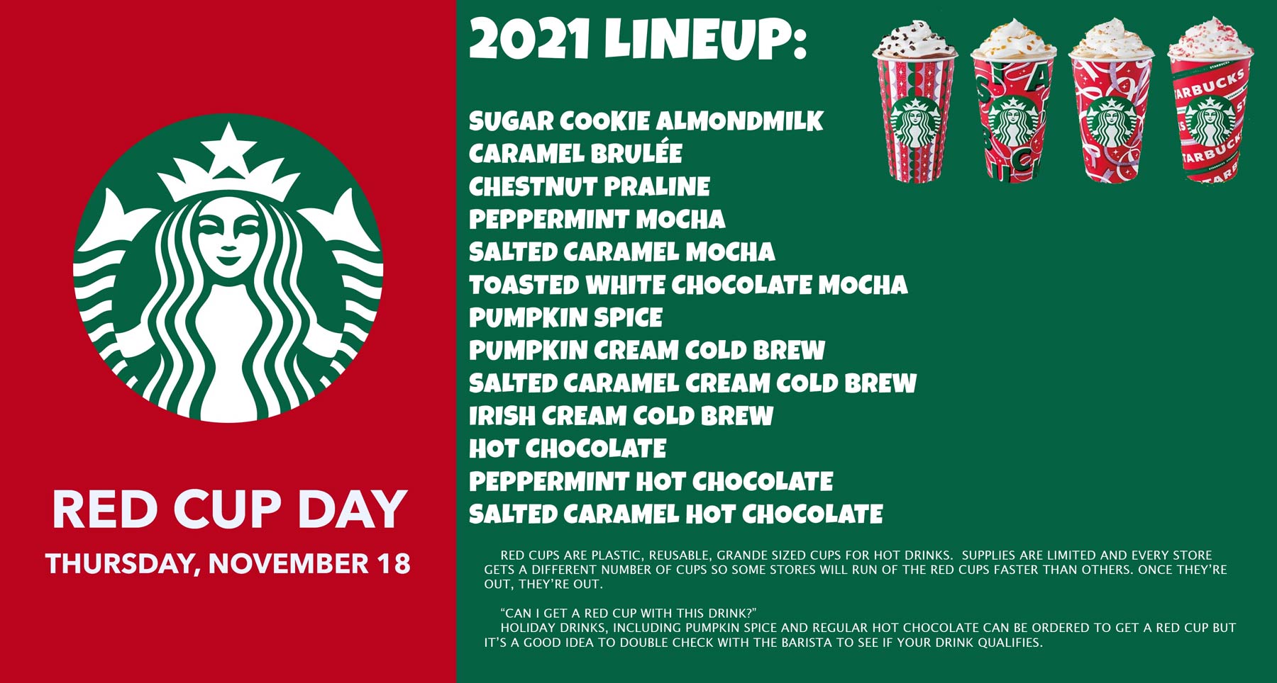 Starbucks restaurants Coupon  Holiday drinks begin the 4th while reusable Red Cup day is the 18th at Starbucks #starbucks 