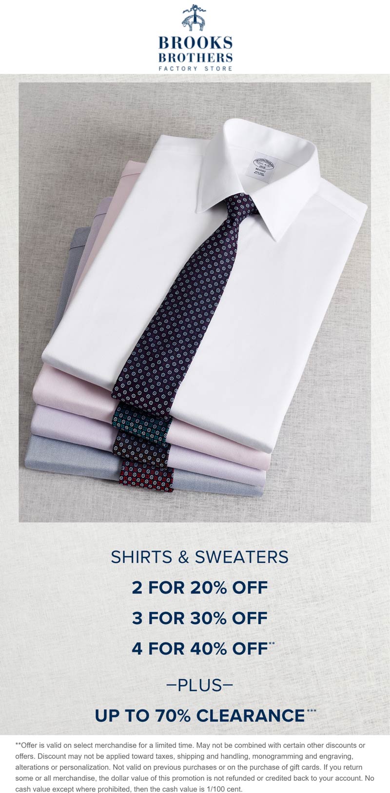 Brooks Brothers Factory Store stores Coupon  20-40% off 2+ shirts & sweaters at Brooks Brothers Factory Store #brooksbrothersfactorystore 