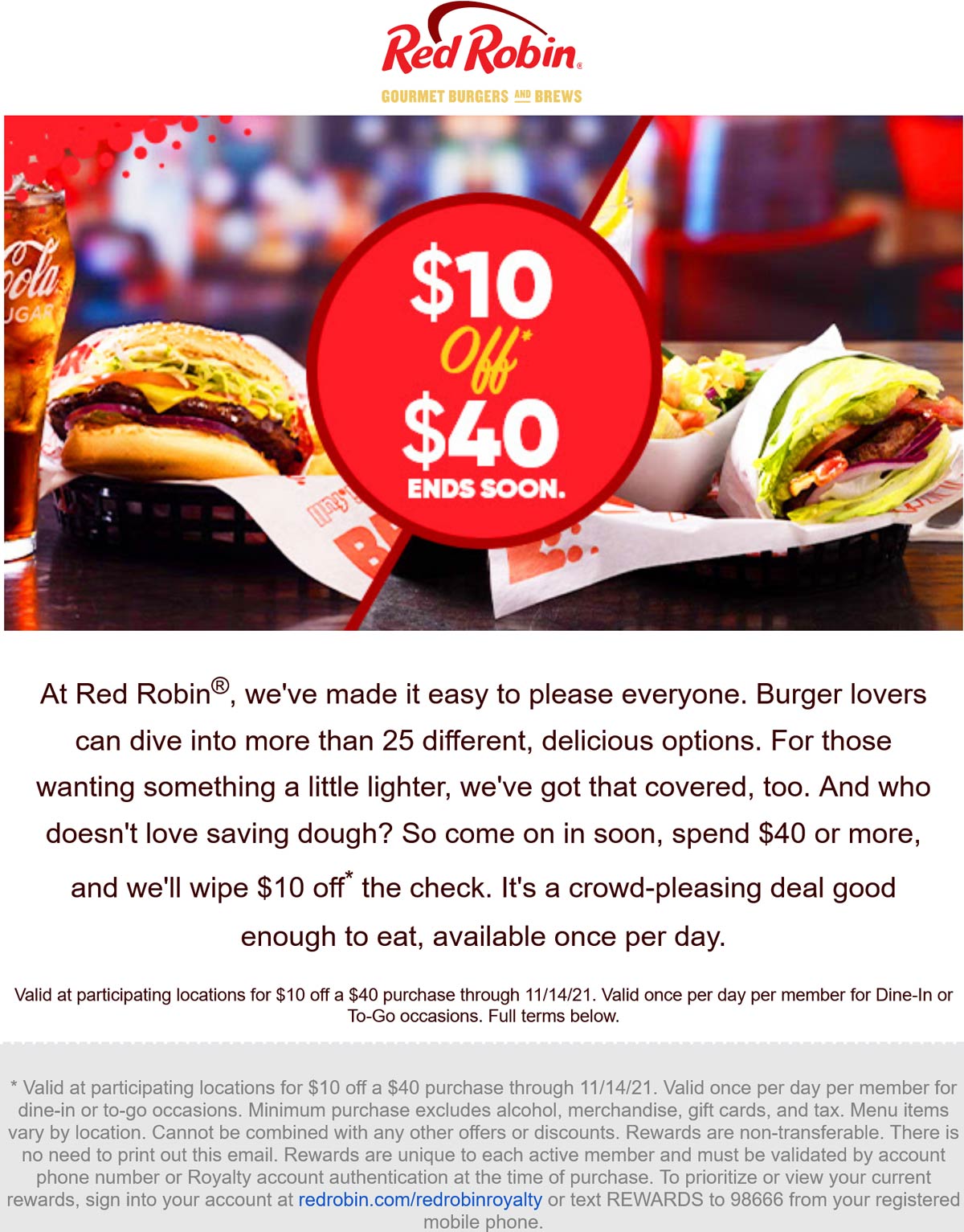 Red Robin restaurants Coupon  $10 off $40 for rewards at Red Robin restaurants #redrobin 