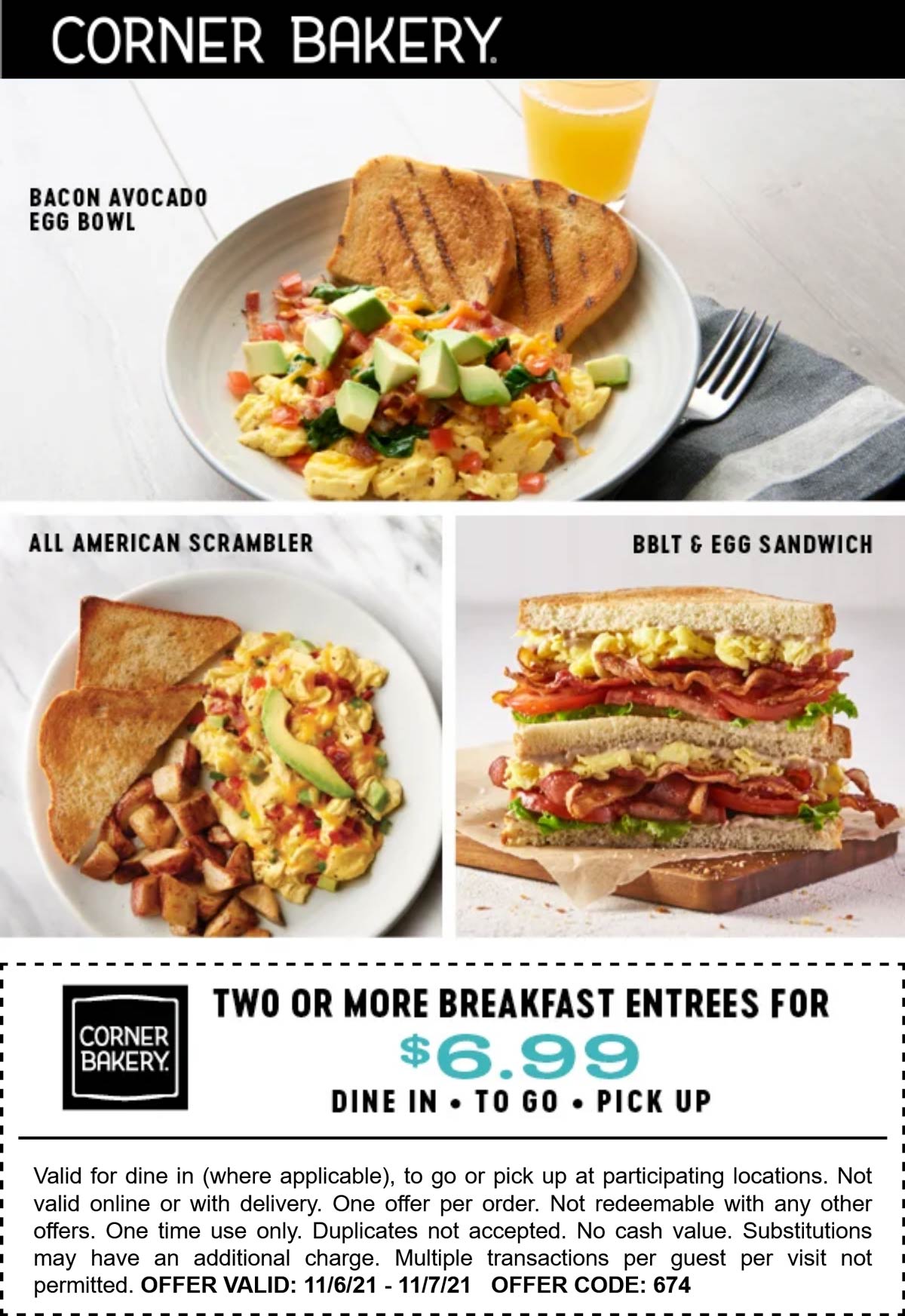 7 breakfast entrees at Corner Bakery Cafe cornerbakery The Coupons App®