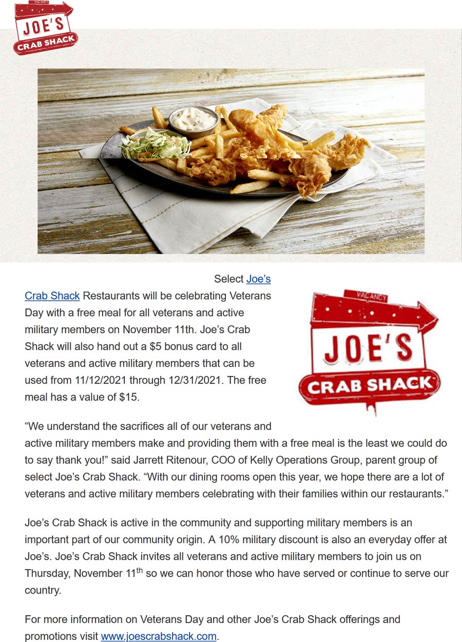 Joes Crab Shack coupons & promo code for [November 2022]