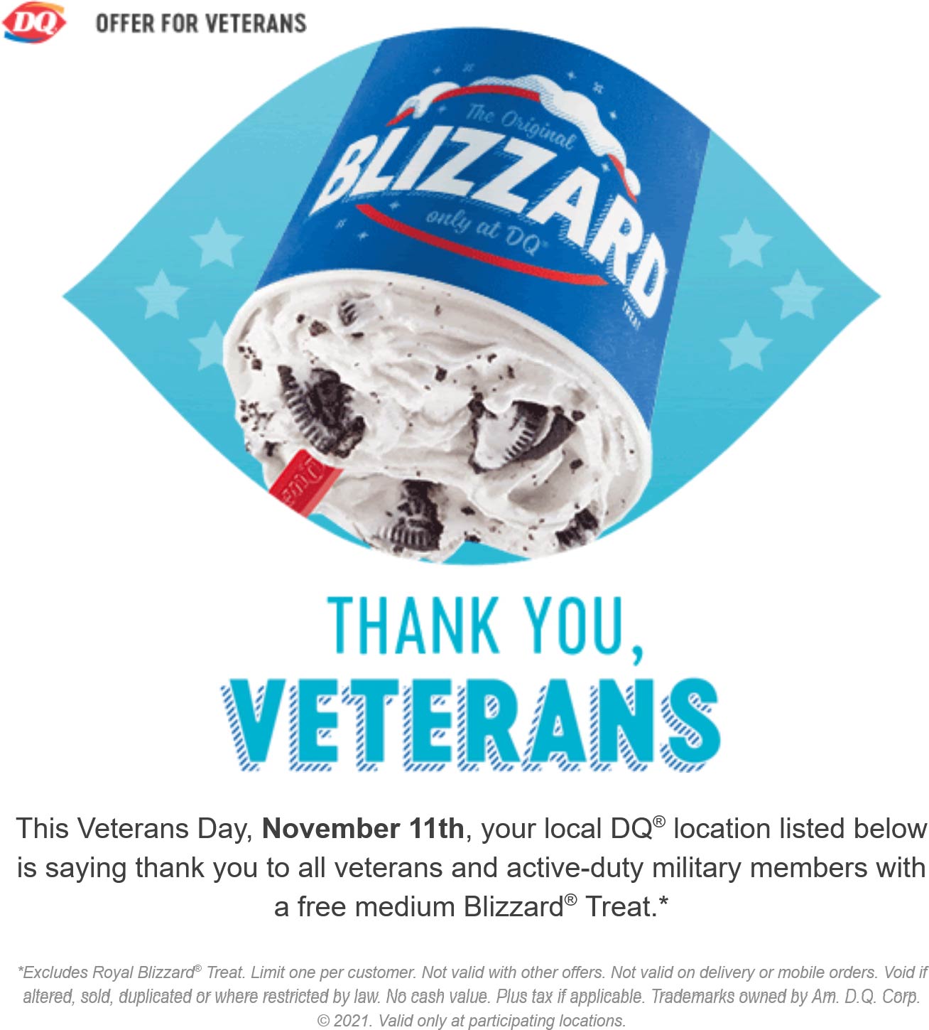 Veterans score a free ice cream blizzard today at Dairy Queen 