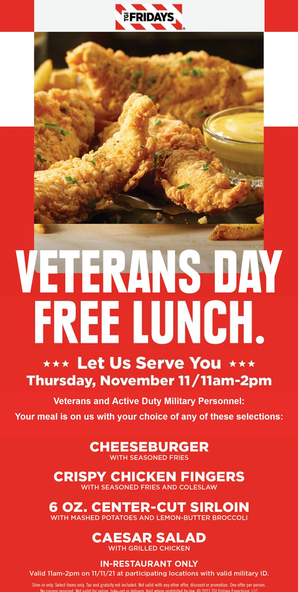 TGI Fridays restaurants Coupon  Veterans get a free lunch today at TGI Fridays #tgifridays 