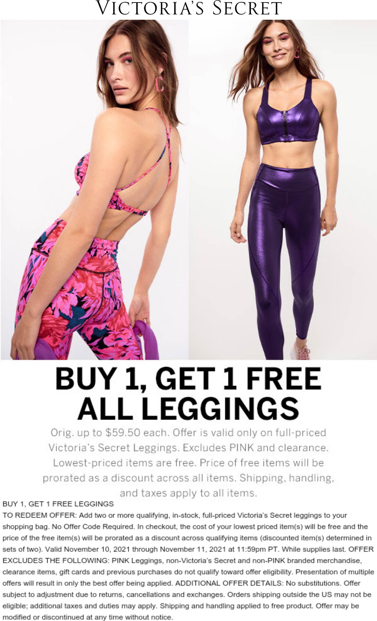 Victorias Secret stores Coupon  Second leggings free today at Victorias Secret #victoriassecret 