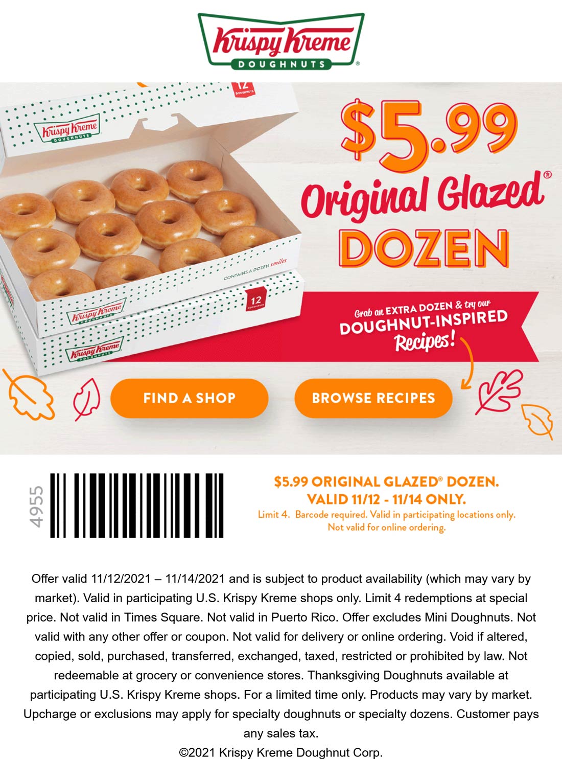 Krispy Kreme restaurants Coupon  $6 dozen glazed doughnuts at Krispy Kreme #krispykreme 