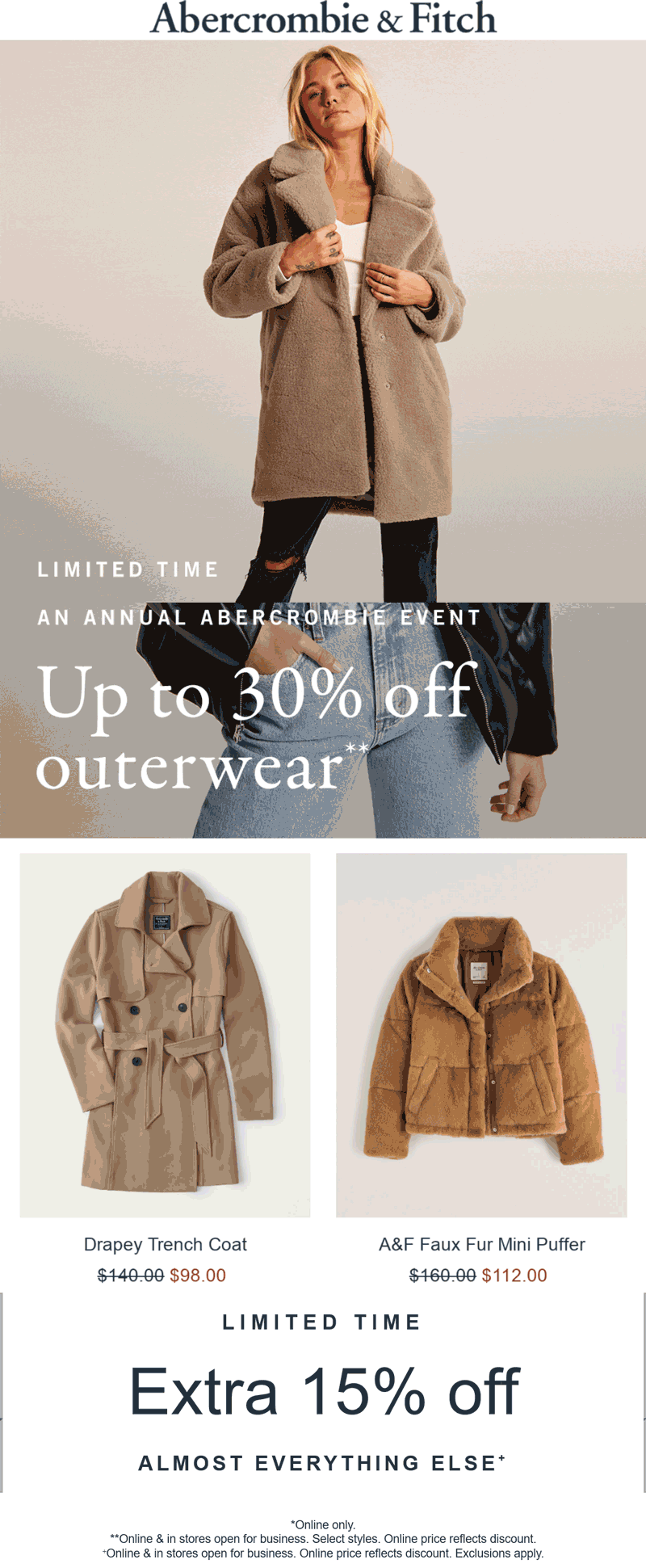 Abercrombie & Fitch stores Coupon  15-30% off online at Abercrombie & Fitch #abercrombiefitch 