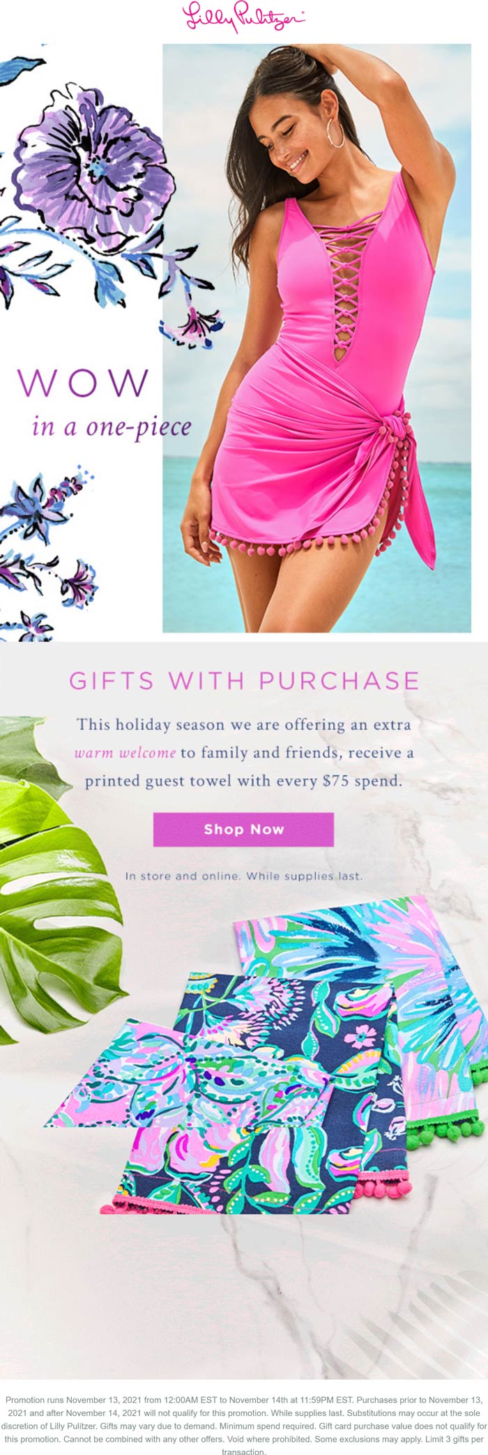 Lilly Pulitzer stores Coupon  Free towel with every $75 today at Lilly Pulitzer, ditto online #lillypulitzer 