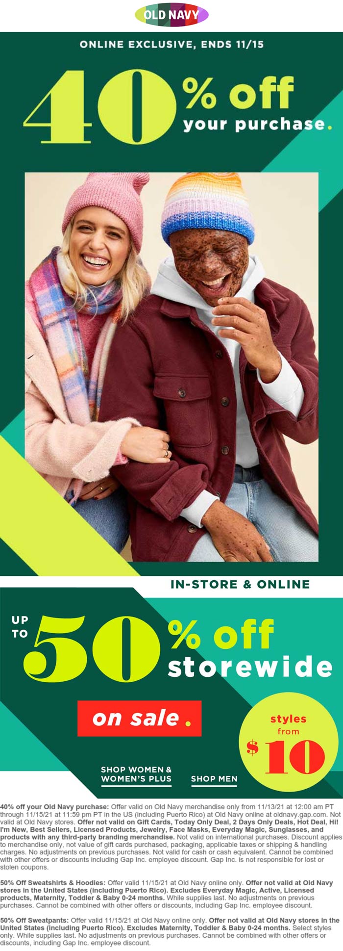 Old Navy stores Coupon  40% off online today at Old Navy #oldnavy 