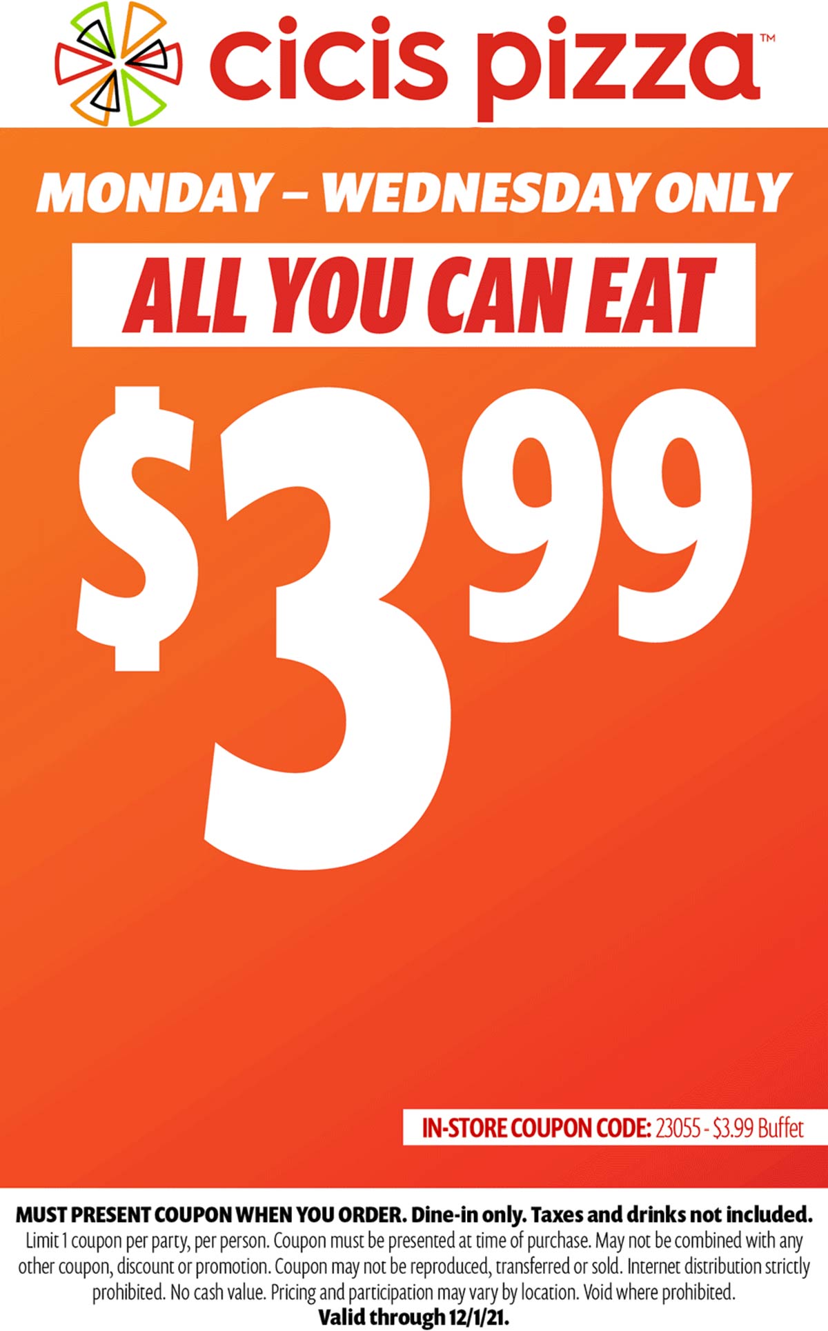 Cicis Pizza restaurants Coupon  $4 all you can eat Mon-Wed at Cicis Pizza #cicispizza 
