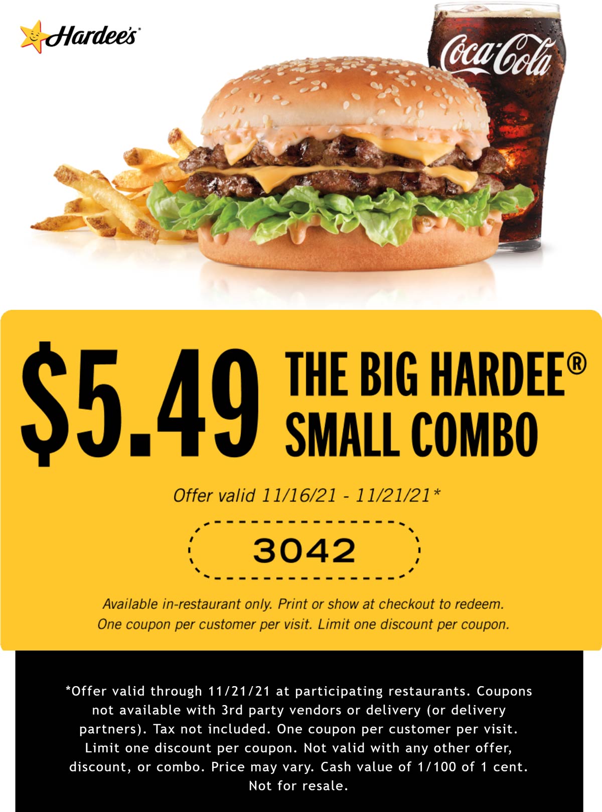 Hardees restaurants Coupon  Big cheeseburger combo meal = $5.49 at Hardees #hardees 