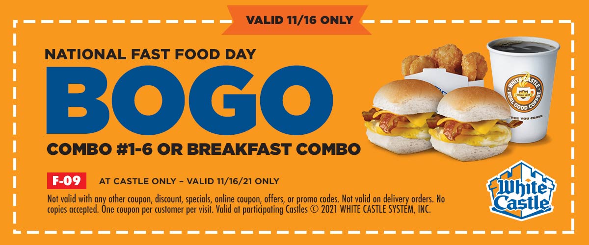 White Castle restaurants Coupon  Second breakfast combo meal free today at White Castle #whitecastle 
