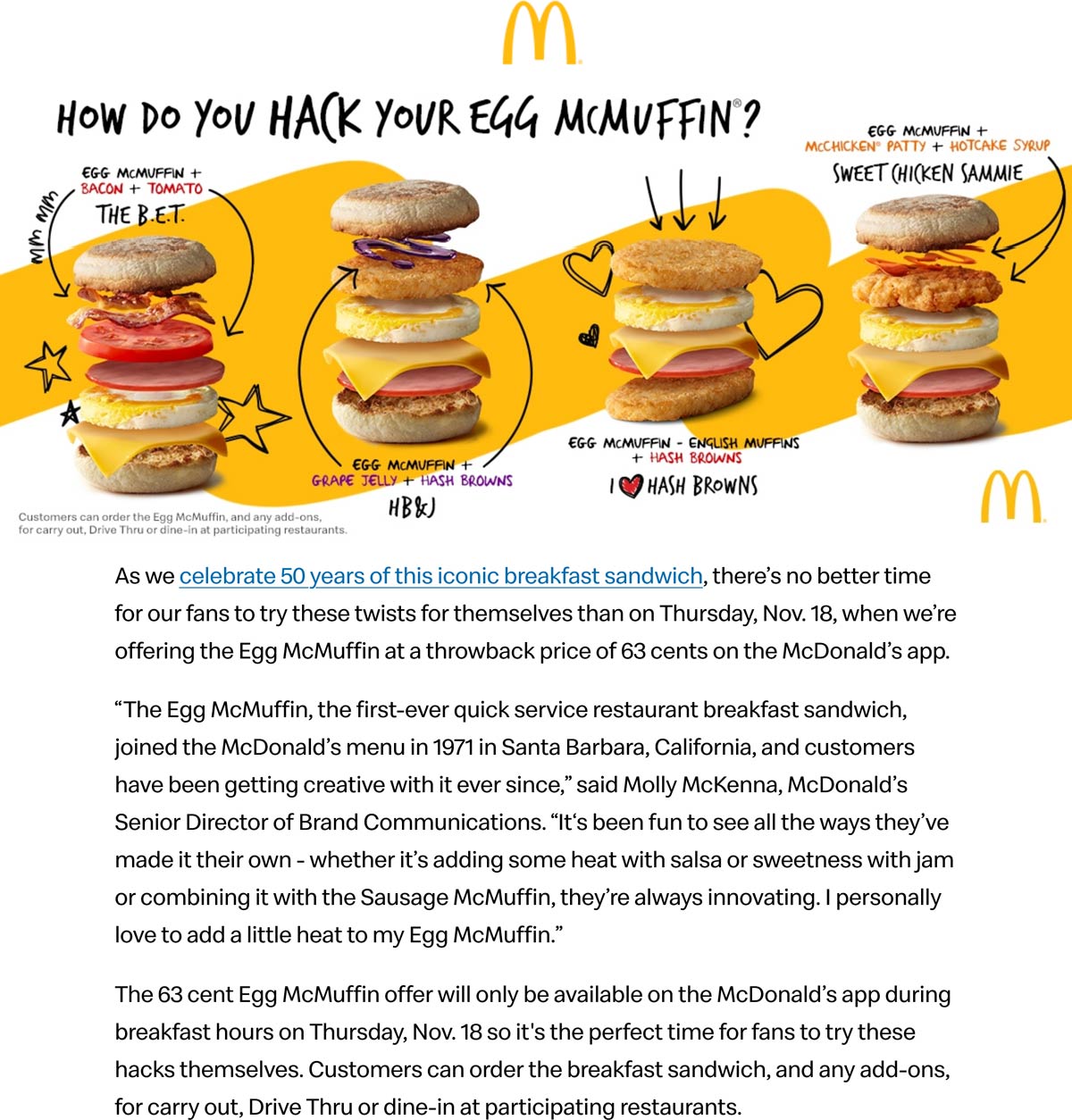 McDonalds restaurants Coupon  .63 cent egg mcmuffin Thursday at McDonalds #mcdonalds 