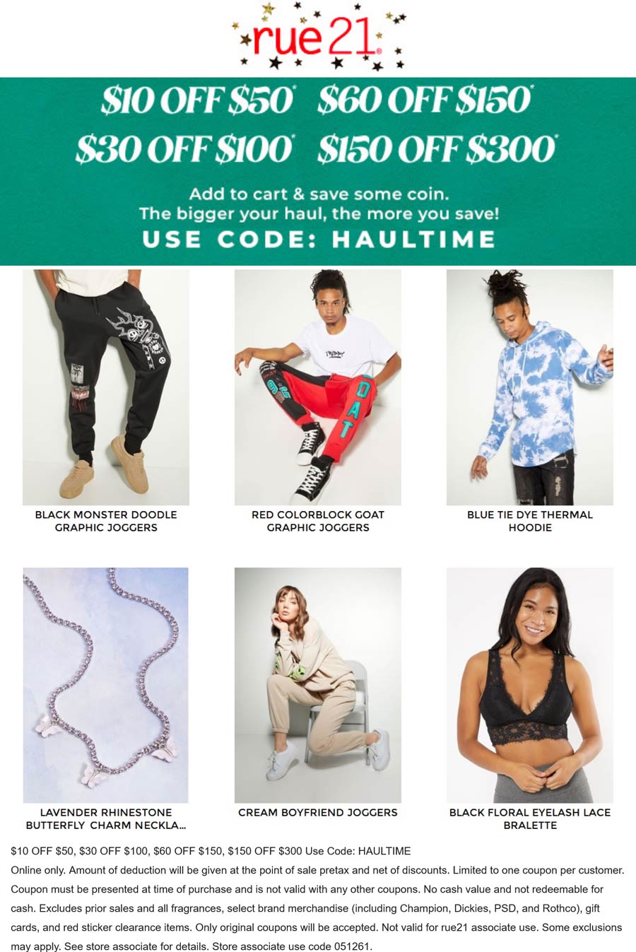 rue21 stores Coupon  $10 off $50 & more at rue21 via promo code HAULTIME #rue21 