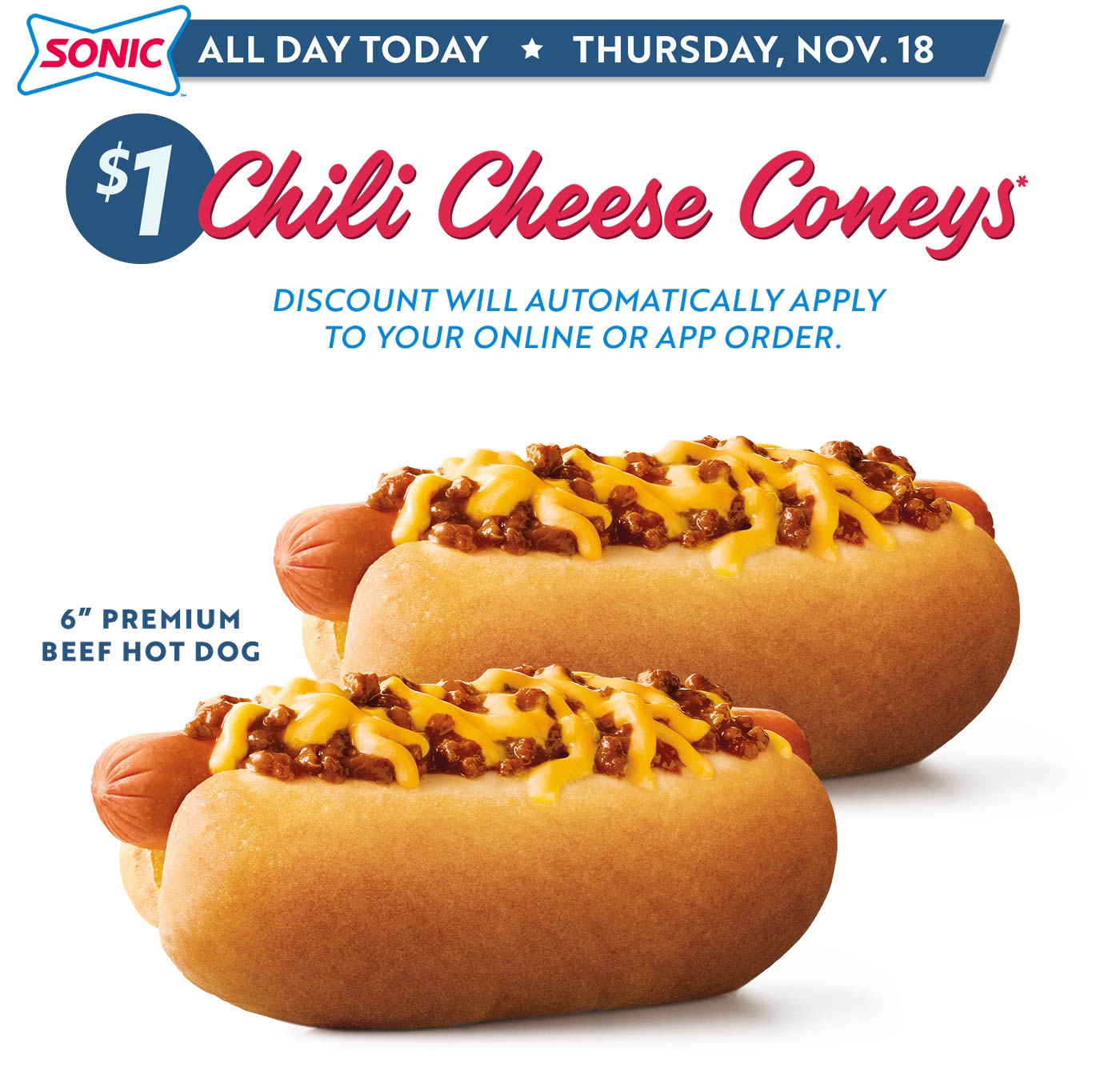 Sonic Drive-In restaurants Coupon  $1 chili cheese coney hot dogs today at Sonic Drive-In #sonicdrivein 