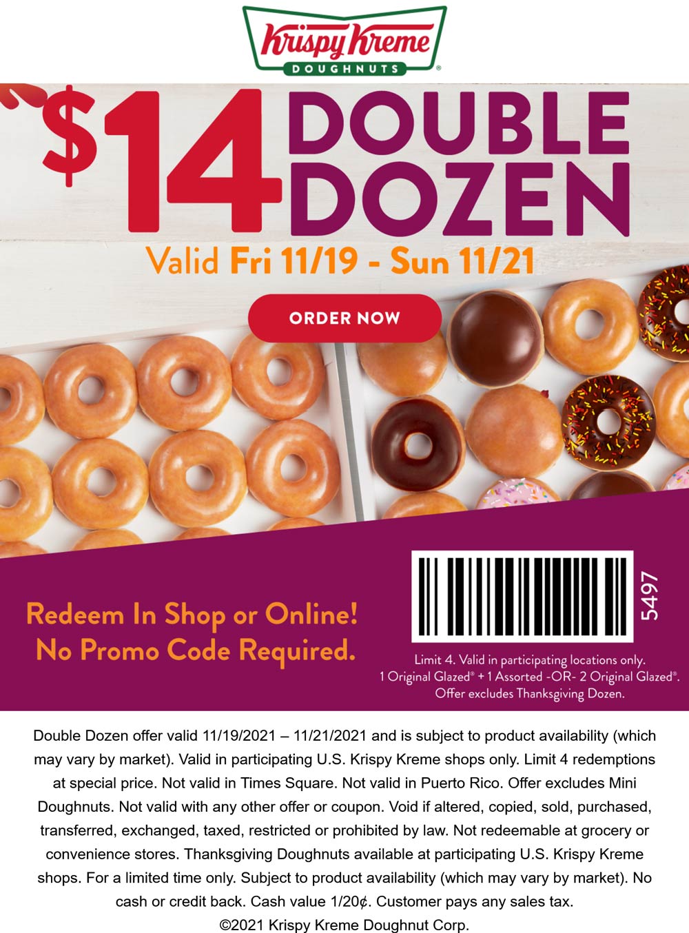 Krispy Kreme restaurants Coupon  2 dozen doughnuts for $14 at Krispy Kreme #krispykreme 