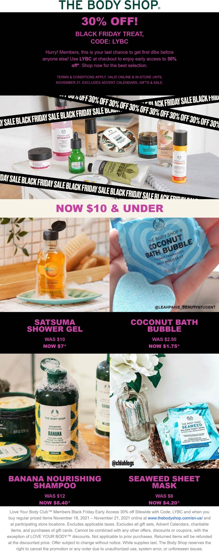 The Body Shop stores Coupon  30% off today at The Body Shop, or online via promo code LYBC #thebodyshop 