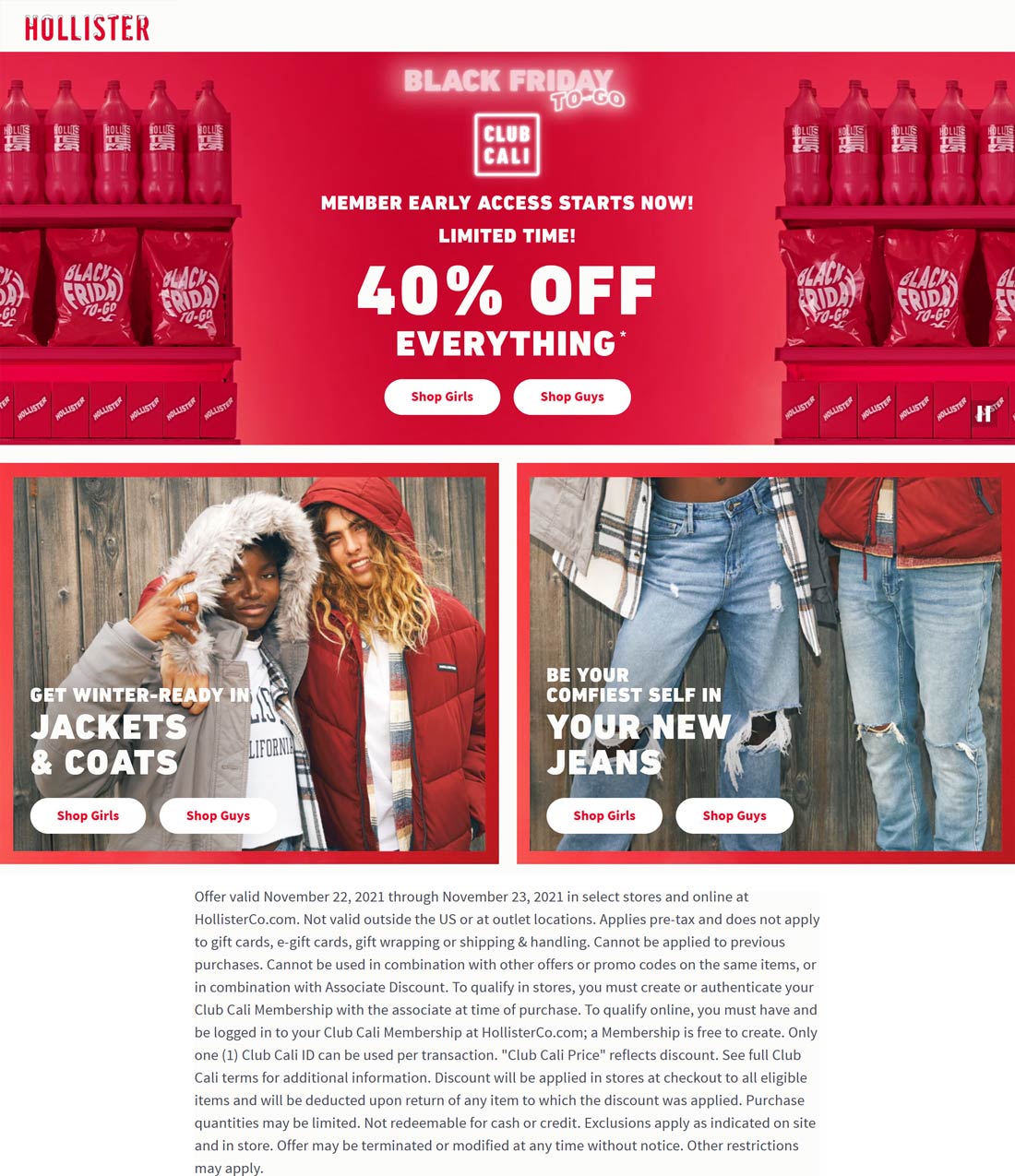 Hollister stores Coupon  40% off everything at Hollister, ditto online #hollister 