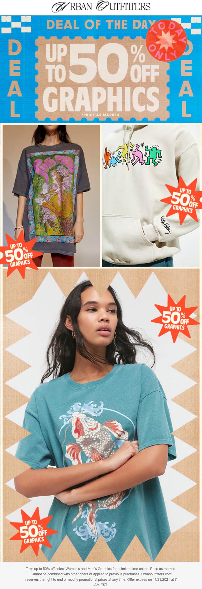 Urban Outfitters stores Coupon  50% off most graphics today at Urban Outfitters #urbanoutfitters 