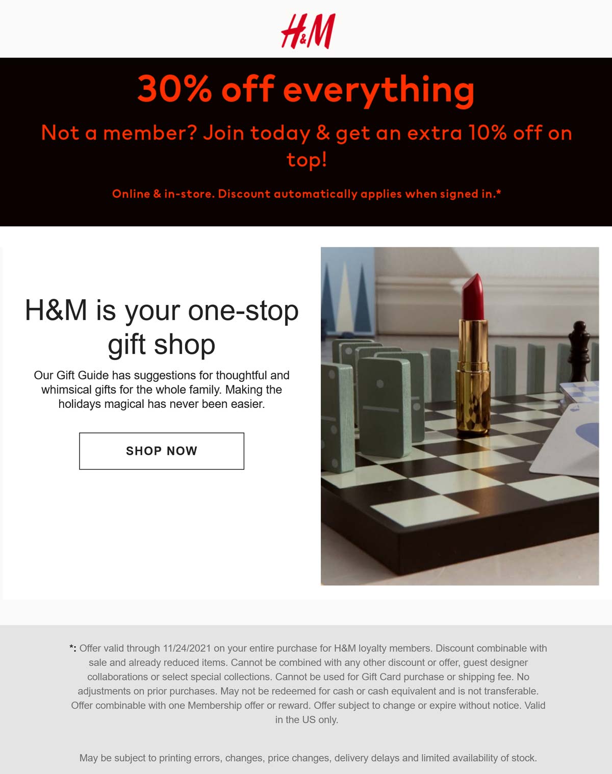H&M stores Coupon  30% off everything today at H&M #hm 