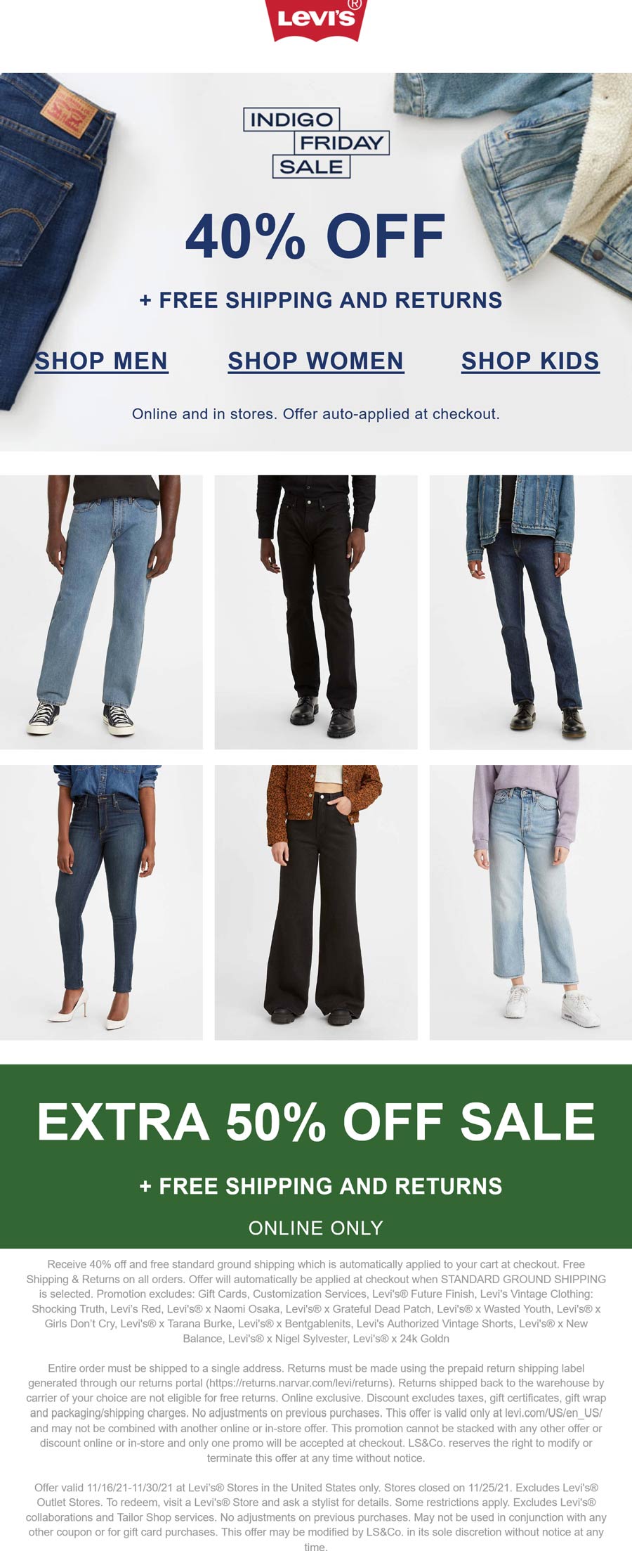 Levis stores Coupon  40-50% off everything at Levis, ditto online #levis 