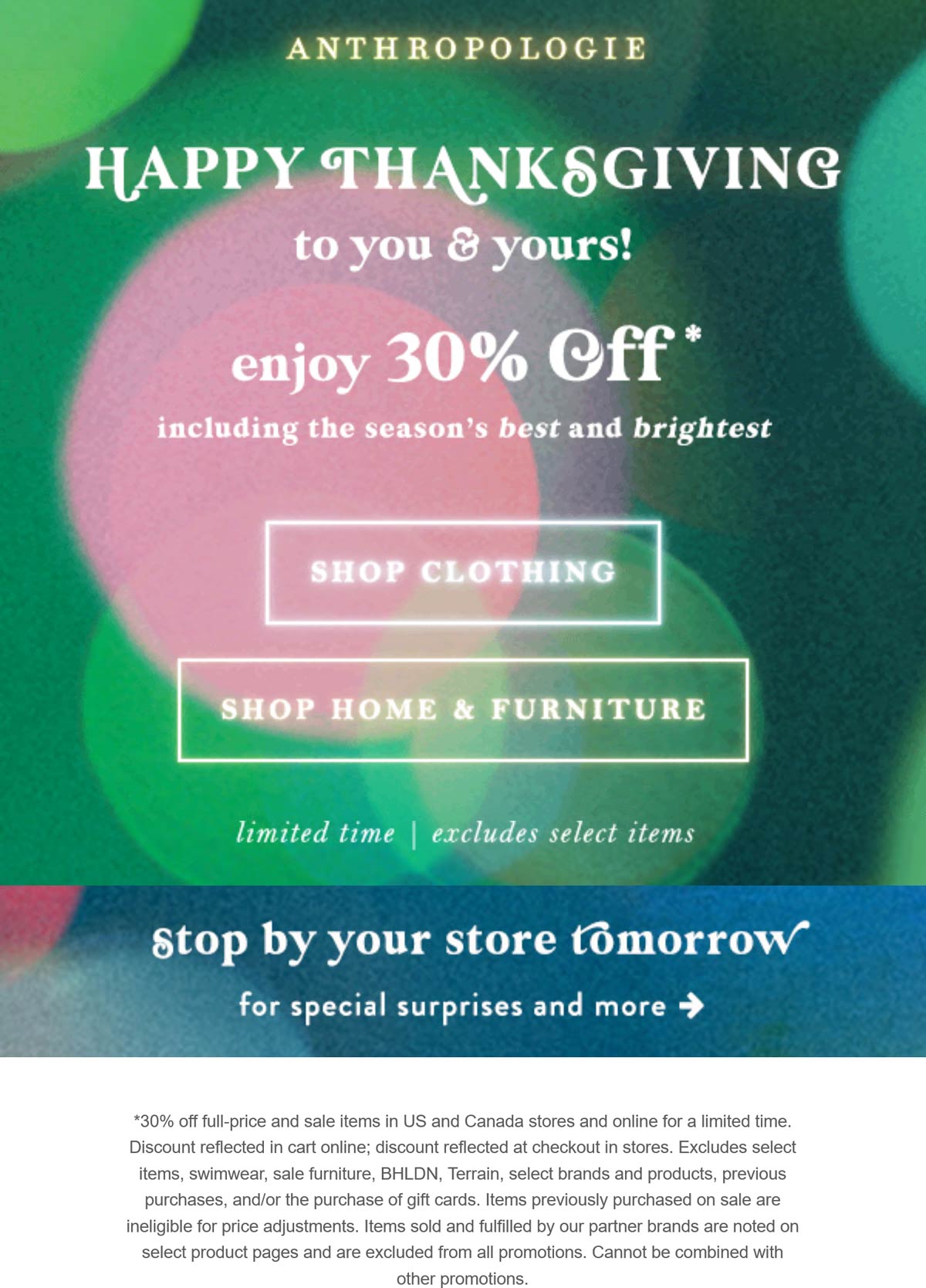Anthropologie stores Coupon  30% off at Anthropologie, ditto online #anthropologie 