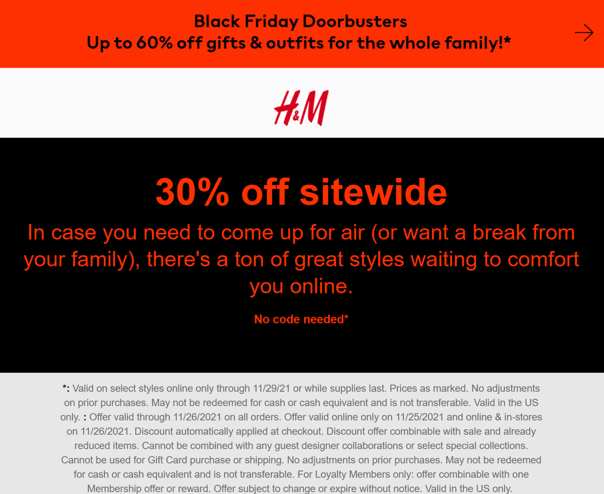 H&M stores Coupon  30% off everything online at H&M #hm 