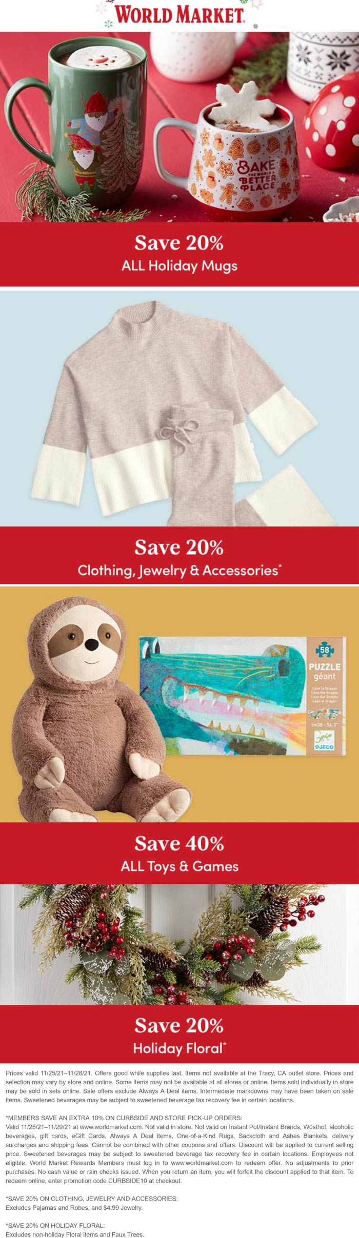 World Market stores Coupon  40% off all toys & more at World Market, or online via promo code CURBSIDE10 #worldmarket 