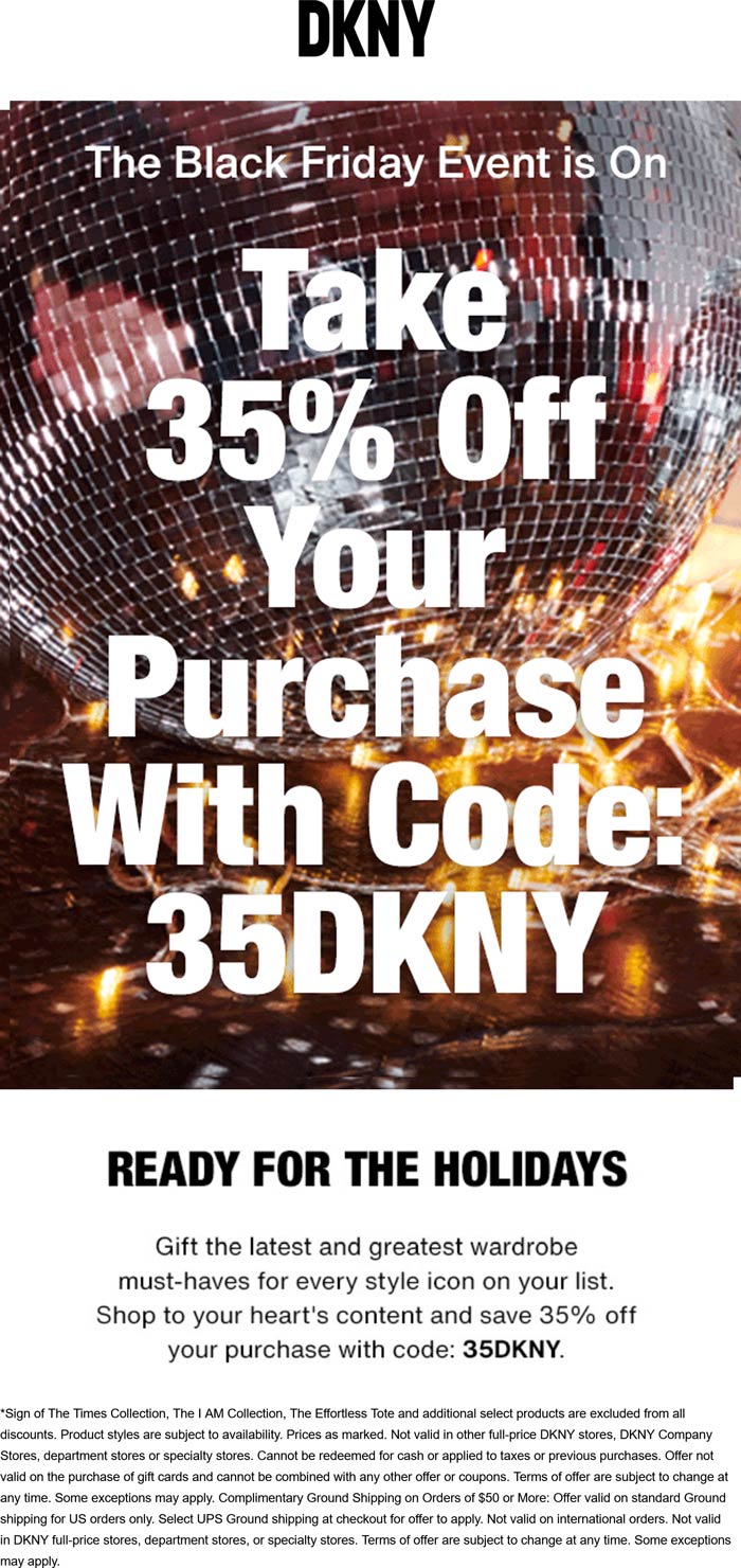DKNY stores Coupon  35% off at DKNY via promo code 35DKNY #dkny 