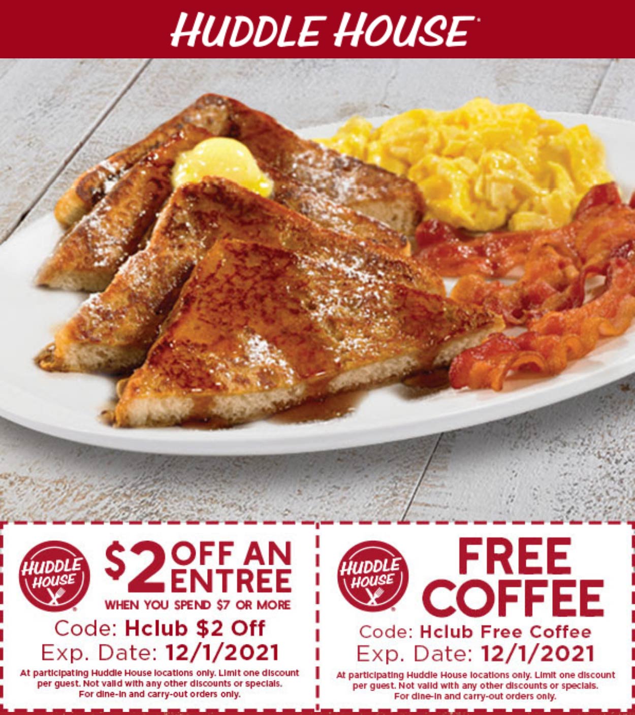 Huddle House coupons & promo code for [December 2022]