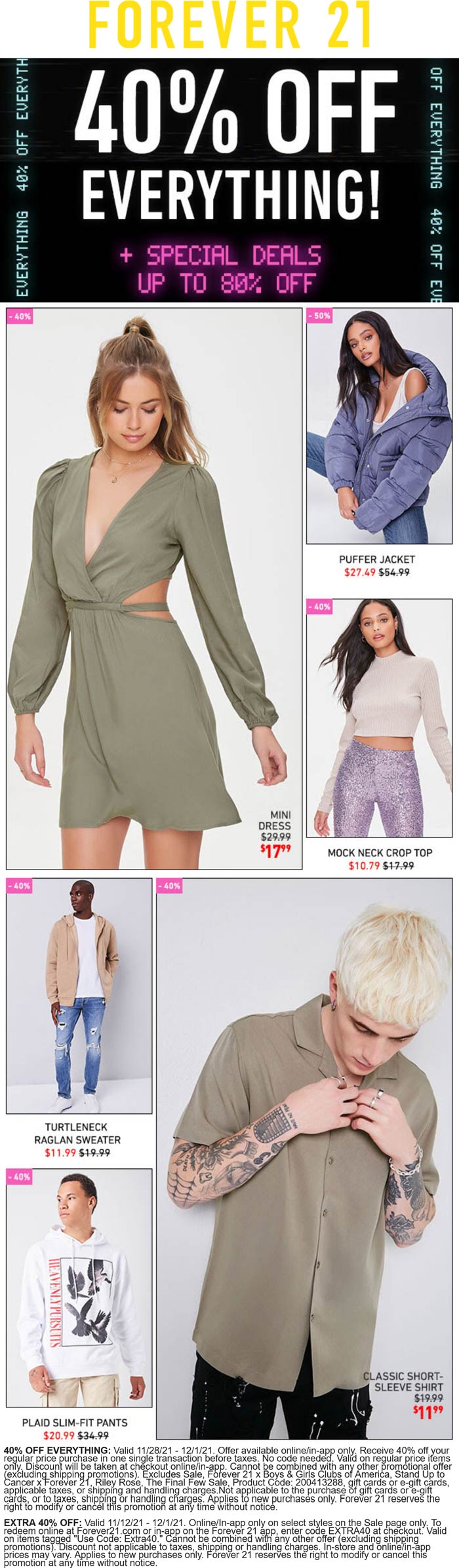 Forever 21 stores Coupon  40% off everything today at Forever 21 #forever21 