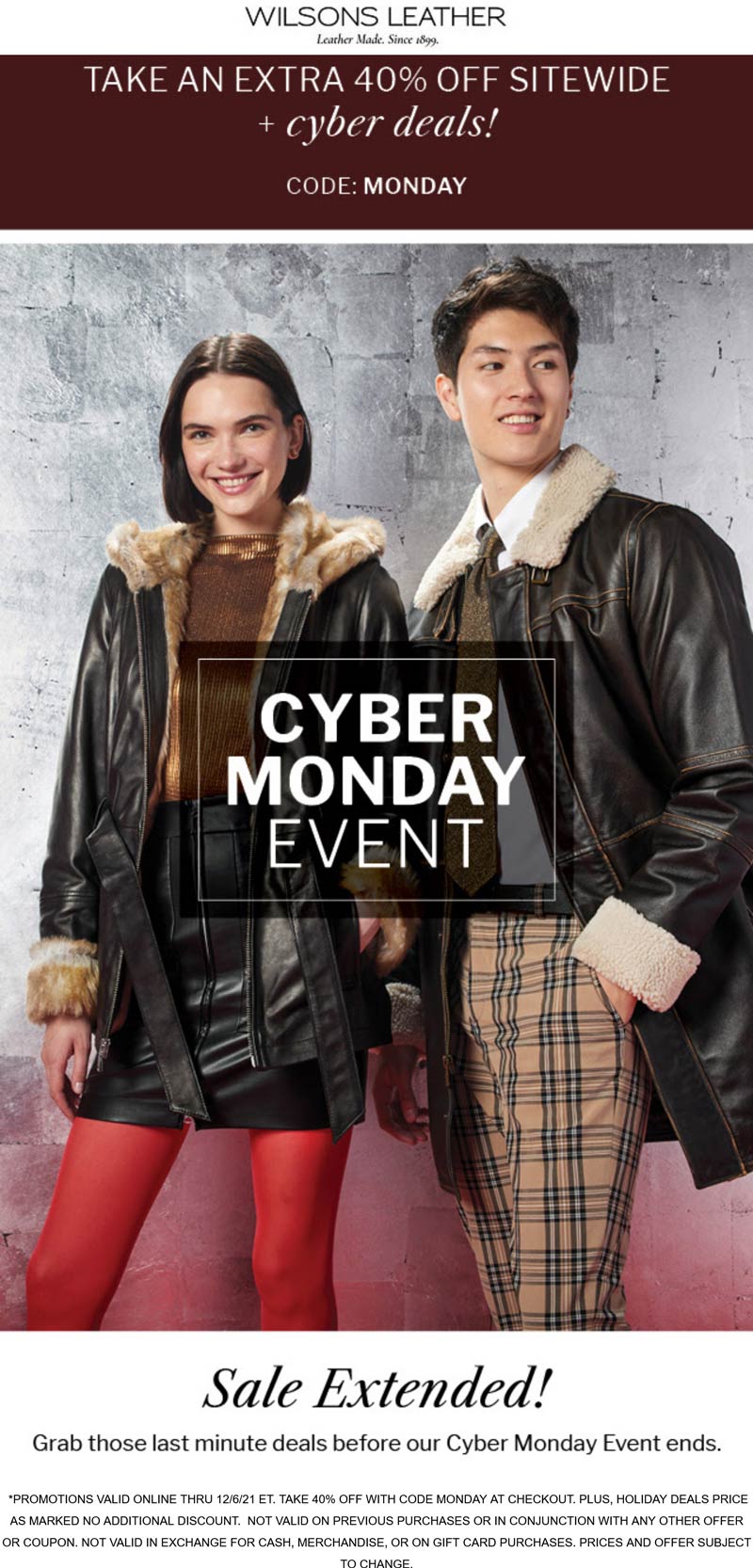 Wilsons Leather stores Coupon  Extra 40% off at Wilsons Leather via promo code MONDAY #wilsonsleather 