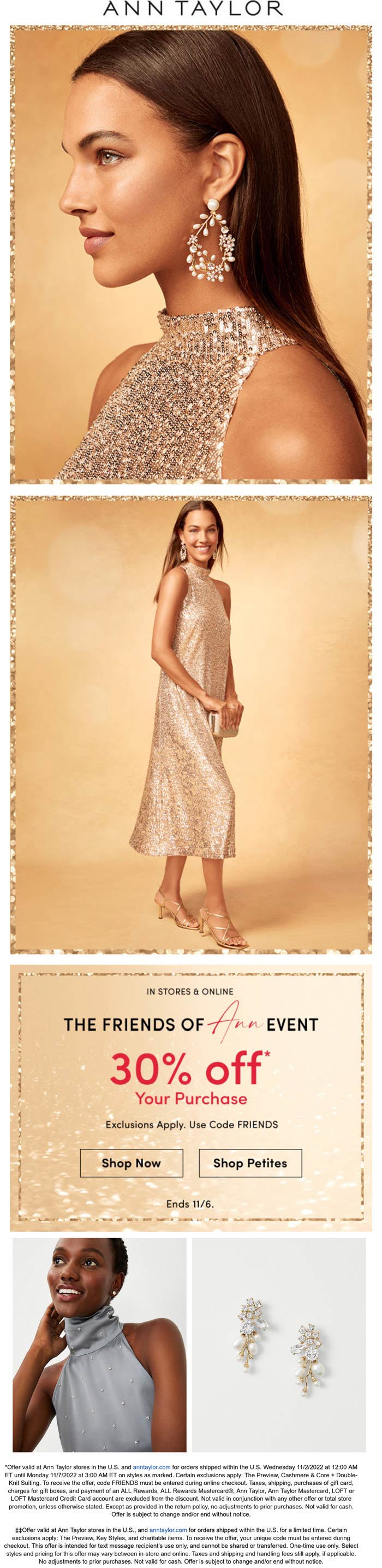 Ann Taylor stores Coupon  30% off at Ann Taylor, or online via promo code FRIENDS #anntaylor 