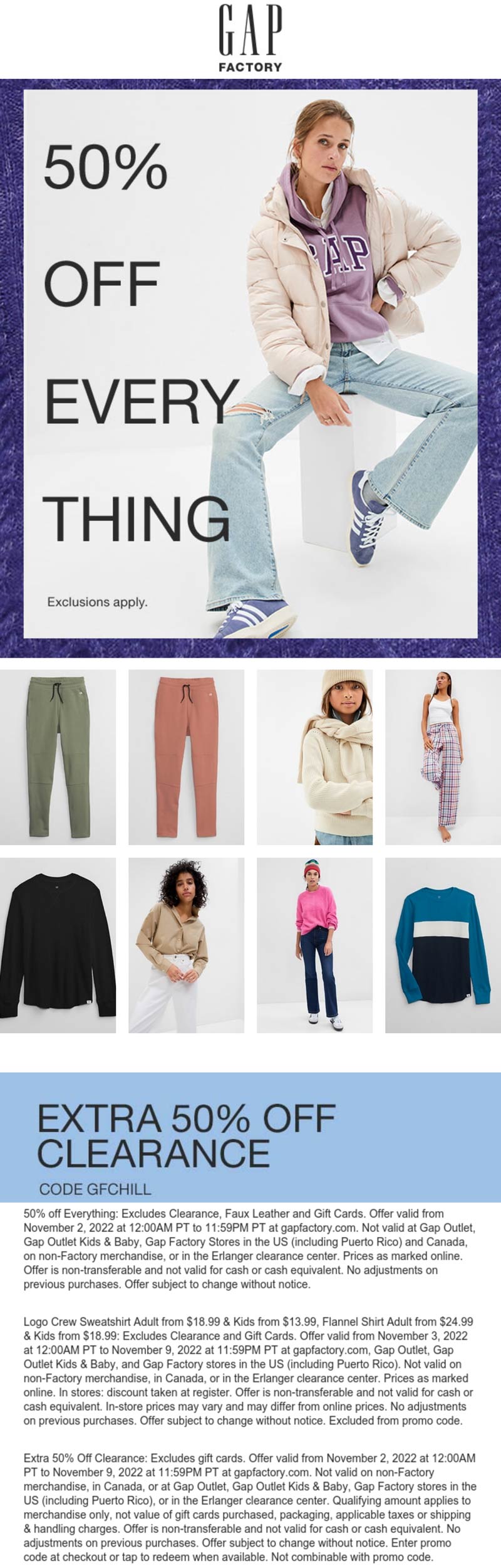 Gap Factory stores Coupon  50% off everything today at Gap Factory #gapfactory 